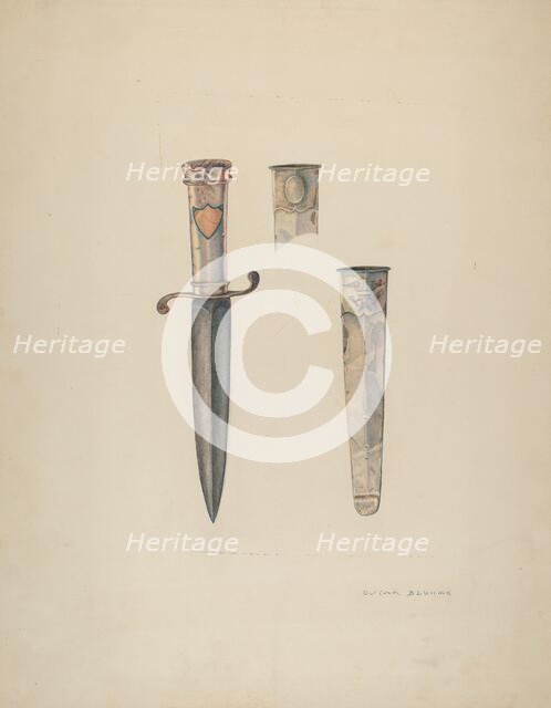 Silver Dagger and Sheath, c. 1940. Creator: Oscar Bluhme.