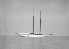 The schooner 'Joyance' at anchor, 1913. Creator: Kirk & Sons of Cowes.