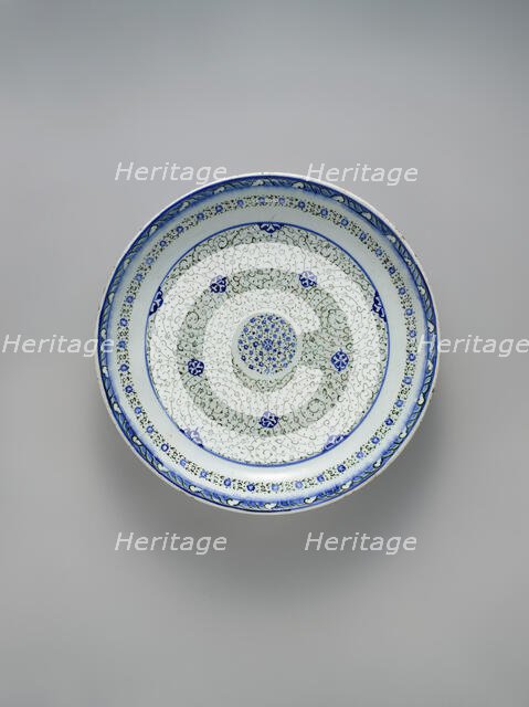 Dish with 'Tughra-illuminator' Design, Turkey, ca. 1540-50. Creator: Unknown.