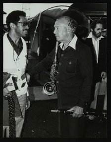 Philly Joe Jones and Earle Warren chatting at the Newport Jazz Festival, Middlesbrough, 1978. Artist: Denis Williams