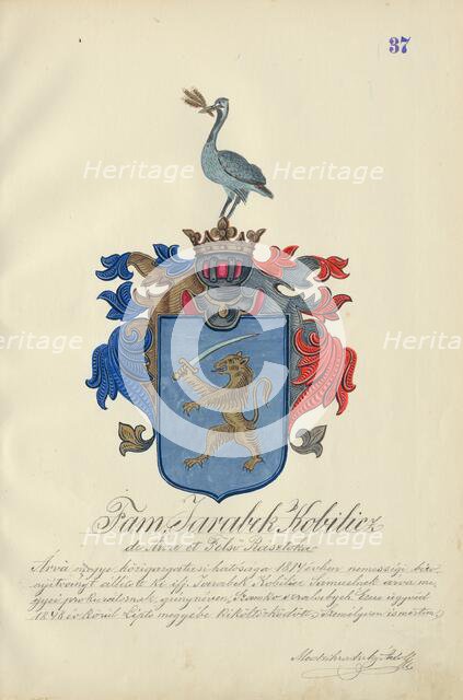 Coat of arms of the Jarabek family, 1904-1910. Creator: Adolf Medzihradsky.