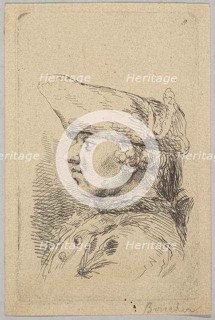 Head of a man in profile wearing a tricorne, 18th century. Creator: Unknown.