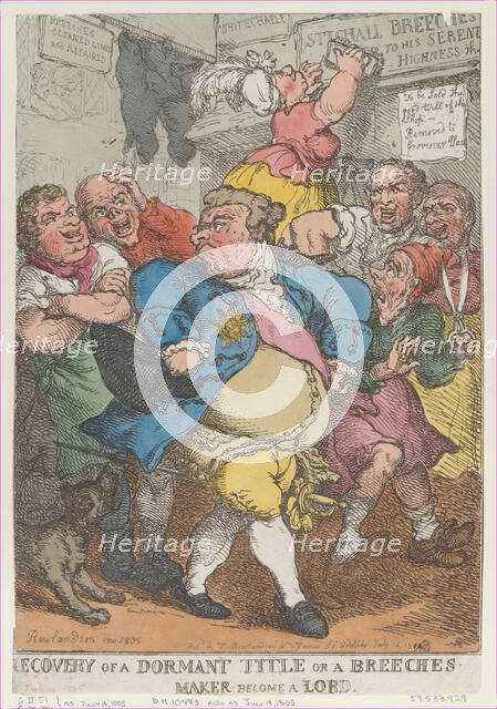 Recovery from a Dormant Title or a Breeches Maker Becom..., [July 14, 1805], reissued July 14, 1812. Creator: Thomas Rowlandson.