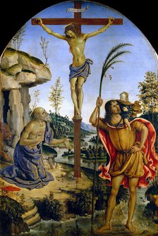 The Crucifixion between Saints Jerome and Christopher, c. 1473-1475. Creator: Pinturicchio, Bernardino (1454-1513).