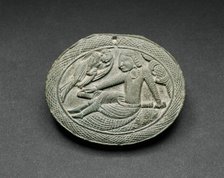 Oval Cosmetic Box Lid with a Man Being Entertained by a Lyrist, 5th/6th century. Creator: Unknown.