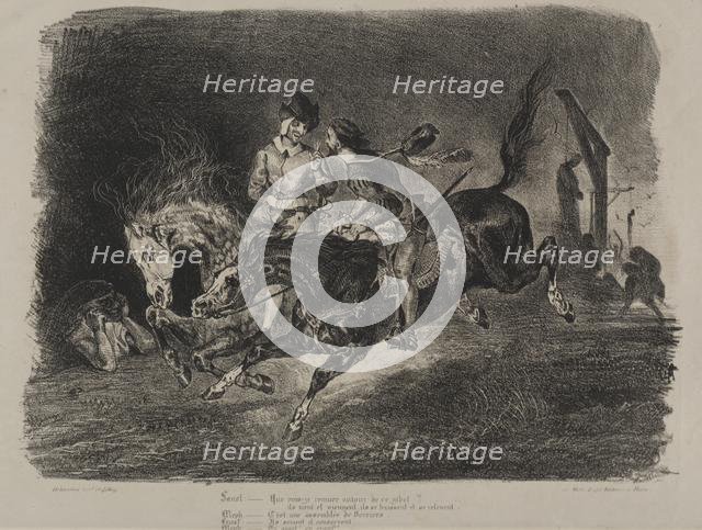 Illustrations for Faust: Faust and Méphistophélés horse riding on the Sabbath, 1828. Creator: Eugène Delacroix (French, 1798-1863); Chez Ch. Motte, Éditeur, distributed by Chez Sautelet, Libraire.