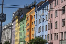 Colourful domestic apartment complex, Vienna, Austria, 2022. Creator: Ethel Davies.