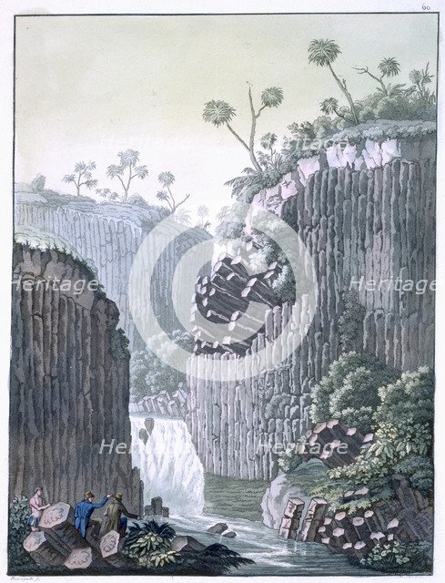 Explorers with Humboldt's expedition at the basalt cliffs at Regla, Mexico, c1820-1839. Artist: Gerolamo Fumagalli