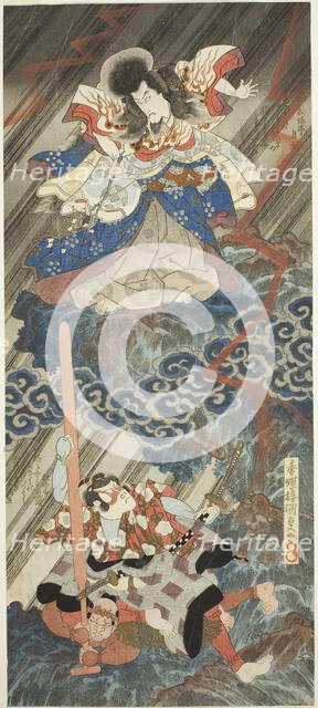 The actors Ichikawa Danjuro VII as Kan Shojo (Sugawara Michizane) and Segawa Kikunojo V as..., 1832. Creator: Utagawa Kunisada.