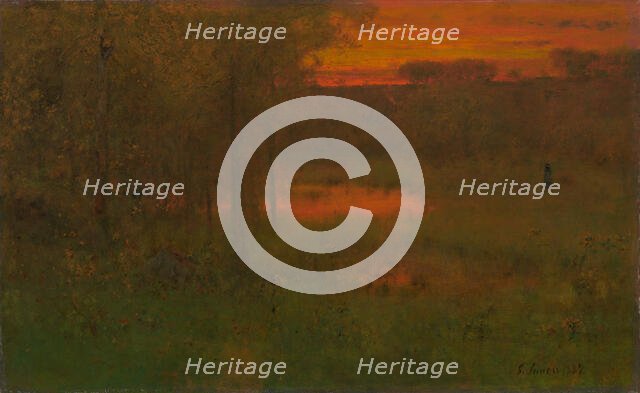 Landscape, Sunset, 1887/89. Creator: George Inness.