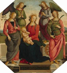 Madonna and Child with Two Angels, Saint Rose, and Saint Catherine of Alexandria, early 16th century Creator: School of Perugino.