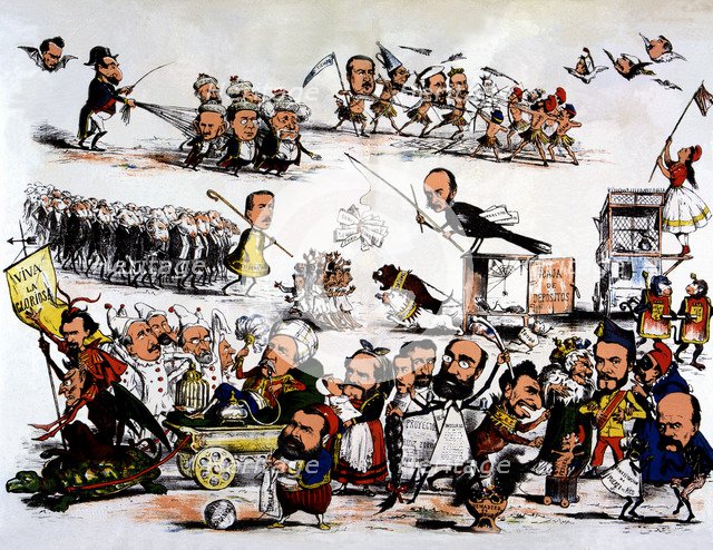 Revolution of 1868, political cartoon of the revolution that overthrew Isabel II called 'the Glor…