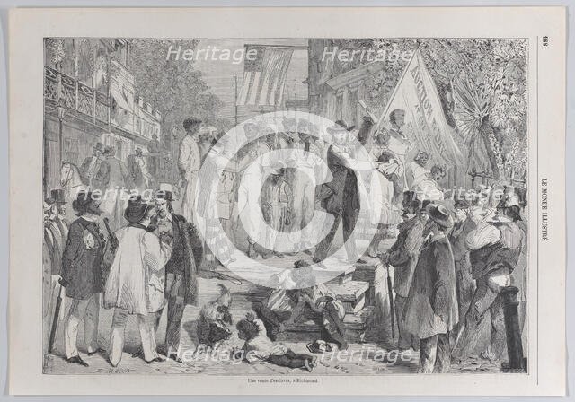 Une vente d'esclaves, à Richmond (A Slave Auction at Richmond), from "Le Monde I..., March 23, 1861. Creator: Bourcier.