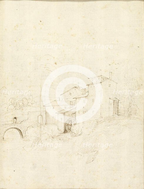 Watermill with Figures on an Arched Bridge, 1508/09. Creator: Fra Bartolomeo.