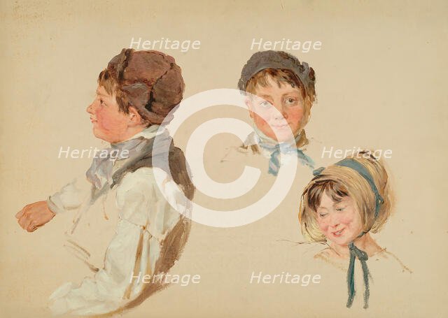 Heads of Children, Boy and Girl, Three Studies, 1850. Creator: Hopkins Horsley Hobday Horsley.
