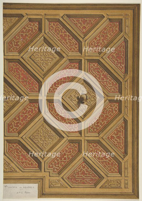Design for Coffered Ceiling, Mme Païva's Chateau at Neudeck, second half 19th century. Creators: Jules-Edmond-Charles Lachaise, Eugène-Pierre Gourdet.