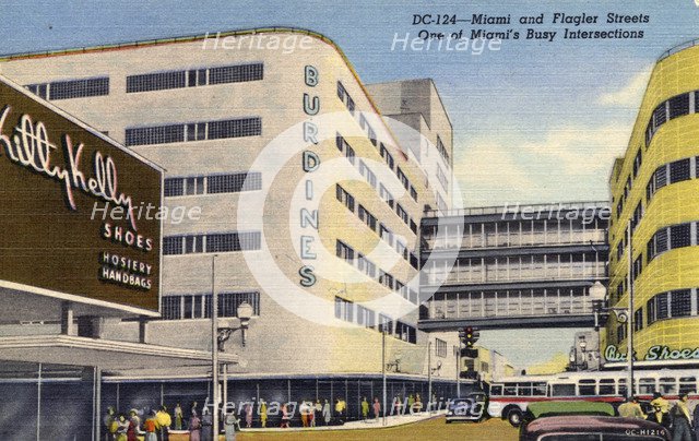 'Miami and Flagler Streets, one of Miami's busiest intersections', Florida, USA, 1950. Artist: Unknown