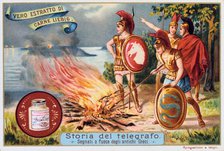 Aerial Telegraph: Ancient Greek soldiers tending a signal fire, c1900 Artist: Anon