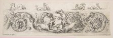 Rinceaux with Child Frightened by Dogs, Plate 8 from: 'Decorative friezes and foliage'..., ca. 1648. Creator: Stefano della Bella.