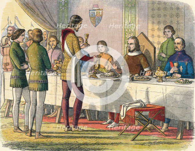 'The Prince serves King John at table', 1356 (1864). Artist: James William Edmund Doyle.