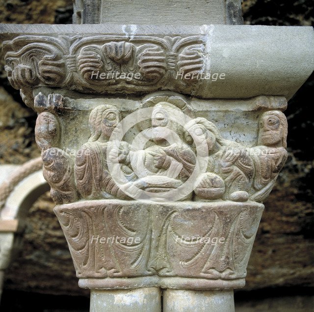Capitel representing 'The Last Supper', in the cloister of the monastery of San Juan de la Peña (…