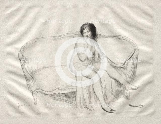 Nude Woman Seated on a Sofa. Creator: Jean Veber (French, 1868-aft 1907).