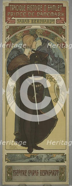 Sarah Bernhardt as Hamlet, 1899. Creator: Alphonse Mucha.
