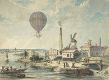 Mr. Green in the Albion Balloon, Having Ascended from Vauxhall Gardens, August 12,1842.  Creator: Anon.