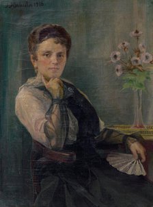 Portrait of a Woman with a Fan, 1916. Creator: Jozef Hanula.