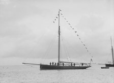 'Bloodhound' at anchor with flags, August 1912. Creator: Kirk & Sons of Cowes.
