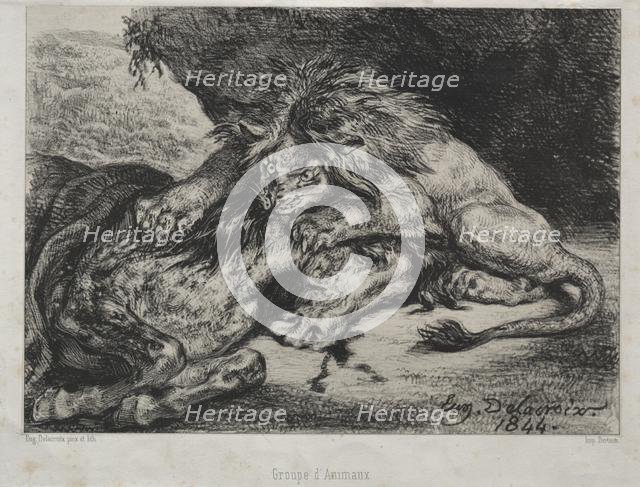 Lion Devouring a Horse, 1844. Creator: Eugène Delacroix (French, 1798-1863); Bertauts.
