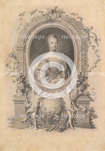 Portrait of Queen Marie-Antoinette in an ornamental frame, late 18th century. Creator: Johann Esaias Nilson.