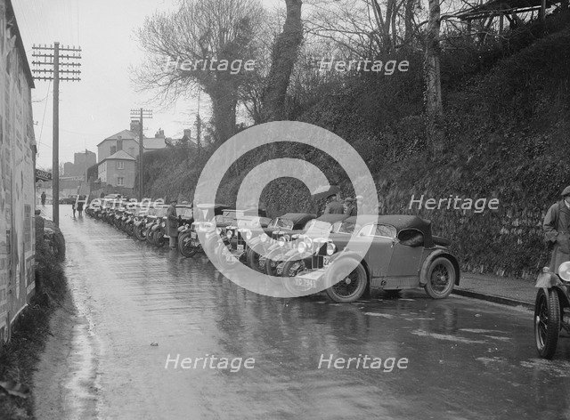 Cars parked at the MCC Lands End Trial, Launceston, Cornwall, 1930. Artist: Bill Brunell.
