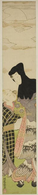 Woman Wearing Black Hood Speaks to Young Boy, c. 1772. Creator: Isoda Koryusai.