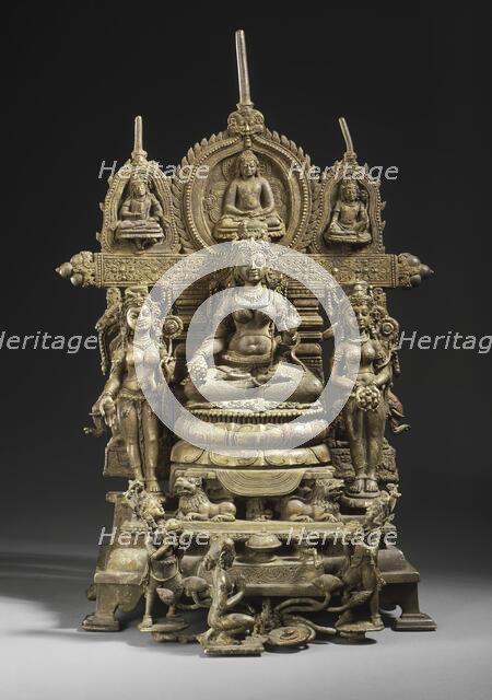 The Buddhist Goddess Shyama Tara (Green Tara) Attended by Sita Tara (White Tara)..., c.8th century. Creator: Kumaradeva.