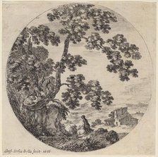 Two Travelers Passing by an Old Oak Tree, 1656. Creator: Stefano della Bella.