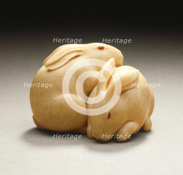 Rabbit Pair, Mid- to late 19th century. Creator: Kaigyokusai Masatsugu.