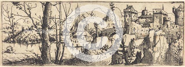 Landscape with Castle at Right, Surrounded by Rocks, 1546. Creator: Augustin Hirschvogel.