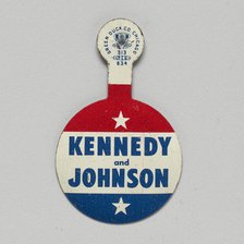 Folding tab button for Kennedy - Johnson 1960 presidential campaign, 1960. Creator: Green Duck Company.