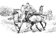 Sketches at the Royal Military Tournament...: wrestling on horseback, 1890. Creator: Unknown.