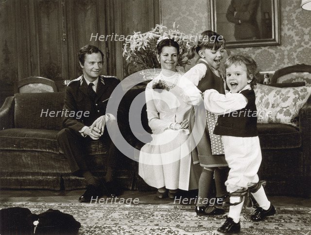 The Swedish Royal Family at their official Christmas photo shoot, 1981. Artist: Unknown