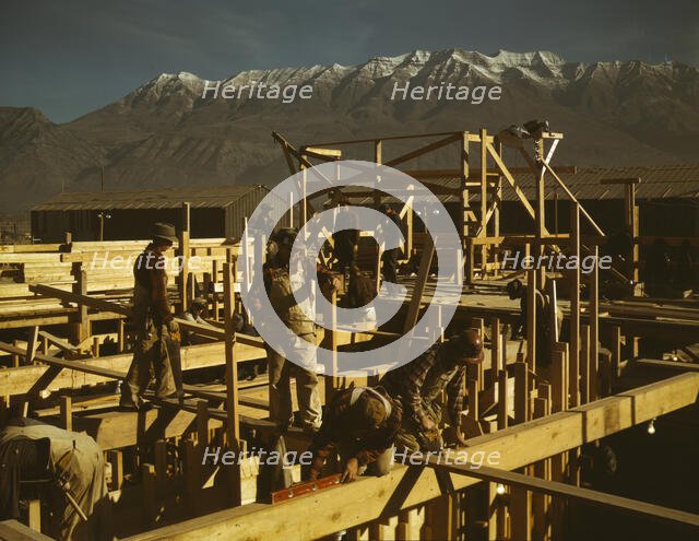 Constructing a building on the site of a new steel mill..., Columbia Steel Co., Geneva, Utah, 1942. Creator: Andreas Feininger.
