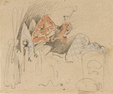 The disturbed but happily regained night's rest, (The Flea); 5, 1862. Creator: Wilhelm Busch.