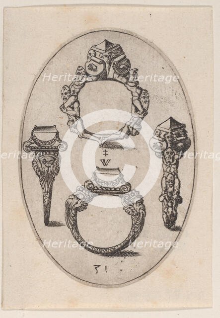 Designs for Four Rings, Plate 31 from 'Livre d'Aneaux d'Orfevrerie', 1561. Creator: Pierre Woeiriot.