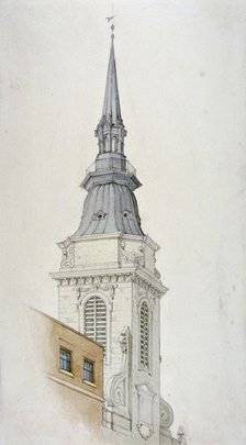 View of the tower and spire of St Martin within Ludgate, City of London, 1840. Artist: Anon