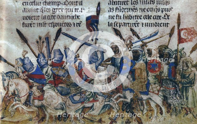 The Saracens drive out the Greeks under the Byzantine Emperor Heraclius at Antioch, 632., (c1350). Creator: Anonymous.