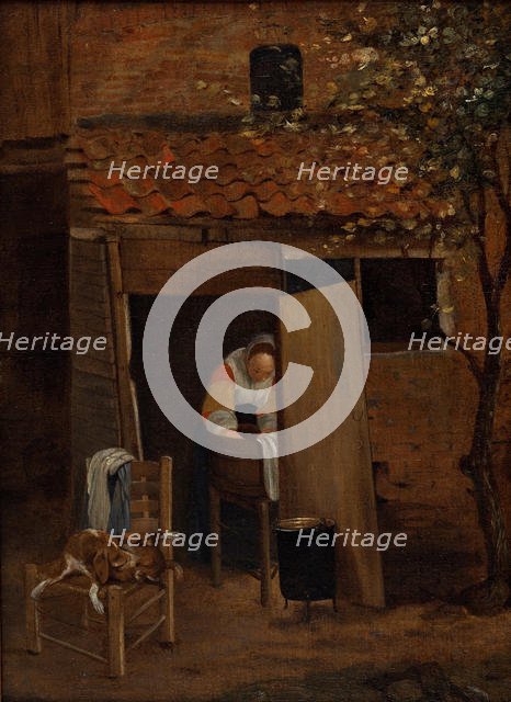 Girl washing clothes. Creator: Hooch, Pieter, de (1629-1684).