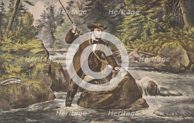 Brook Trout Fishing, pub. 1862, Currier & Ives (Colour Lithograph)