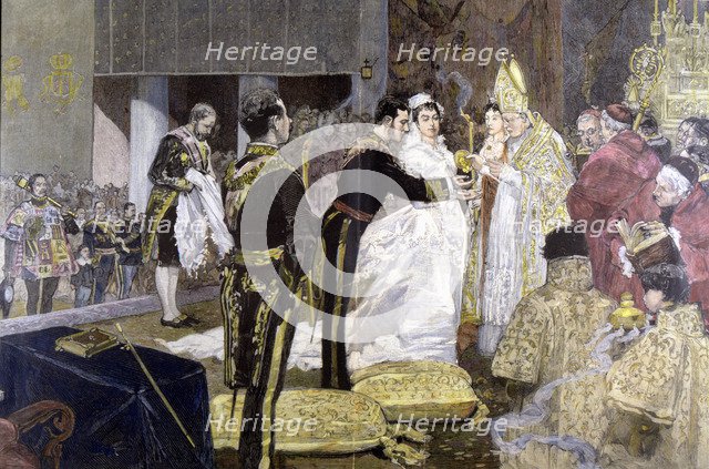 Marriage with Maria Mercedes of Orleans and Bourbon', Alfonso XII, King of Spain (1857-1885), eng…