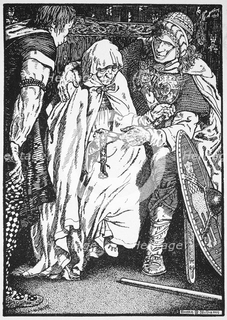 'Olaf took the old woman in his arms', 10th or 11th century (1913). Artist: Morris Meredith Williams